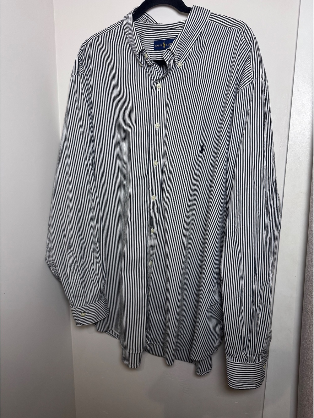Ralph Lauren Men’s 3XB Big & Tall Black White Striped Long Sleeve Shirt